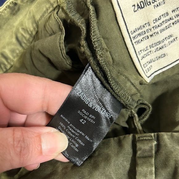 Zadig & Voltaire Men’s Cotton Pao Chino in Military Green Sz 42/32 - Picture 9 of 10